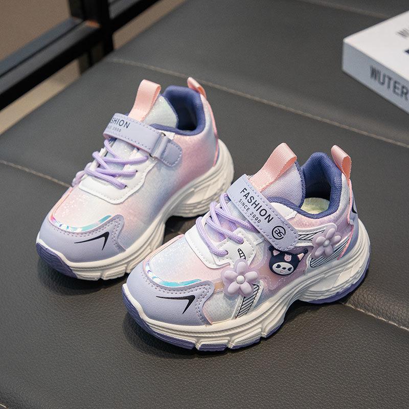 Girls' sports shoes leather surface autumn and winter new lightweight soft sole non-slip running shoes children's shoes casual dad shoes