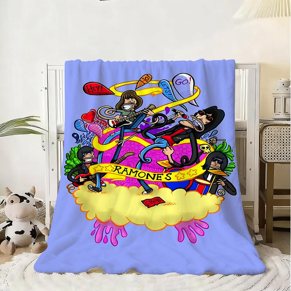 Rock Band R-Ramones Throw Kid-Friendly Flannel Throw Blanket Soft Warm Anti-Static Washable All Season