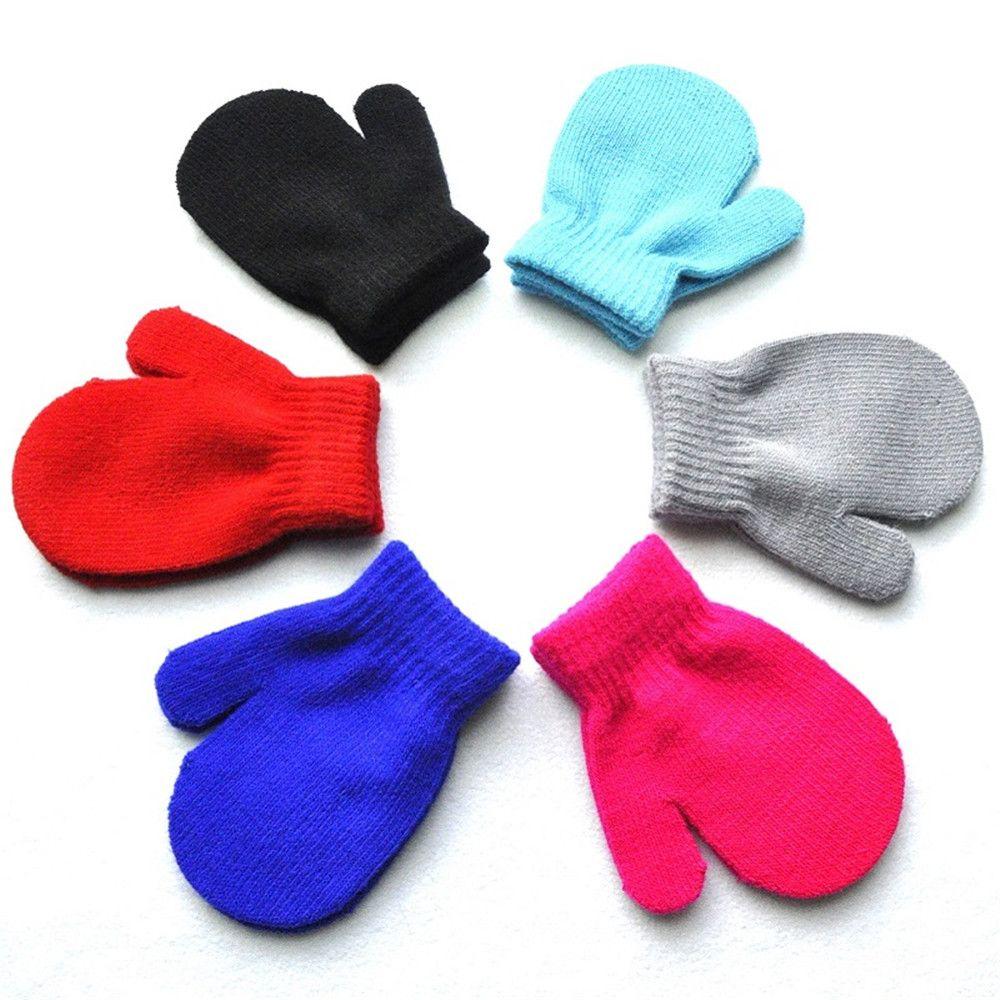 Fashion Childrens Kids Thickening Warm Knitted Gloves Winter Glove Candy Color Full Finger Mittens
