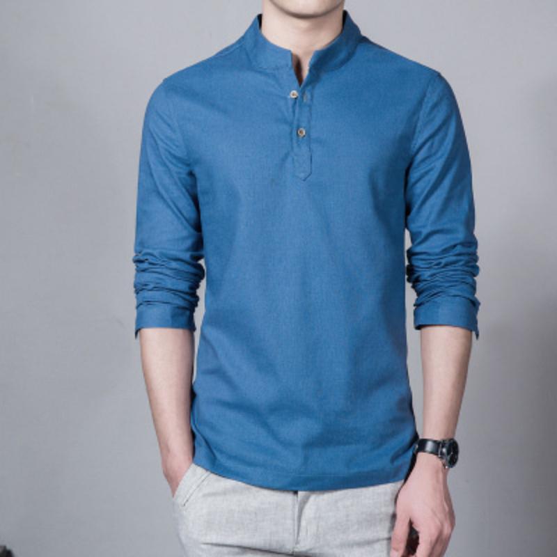 Men's Shirt Simple Long-sleeved Bottoming Shirt Large Size Men's Cotton and Linen Shirt Casual Top