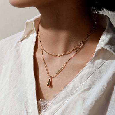 Design Classic Style 18K Gold Drop-shaped Pendant Double-layer Versatile Necklace Jewelry