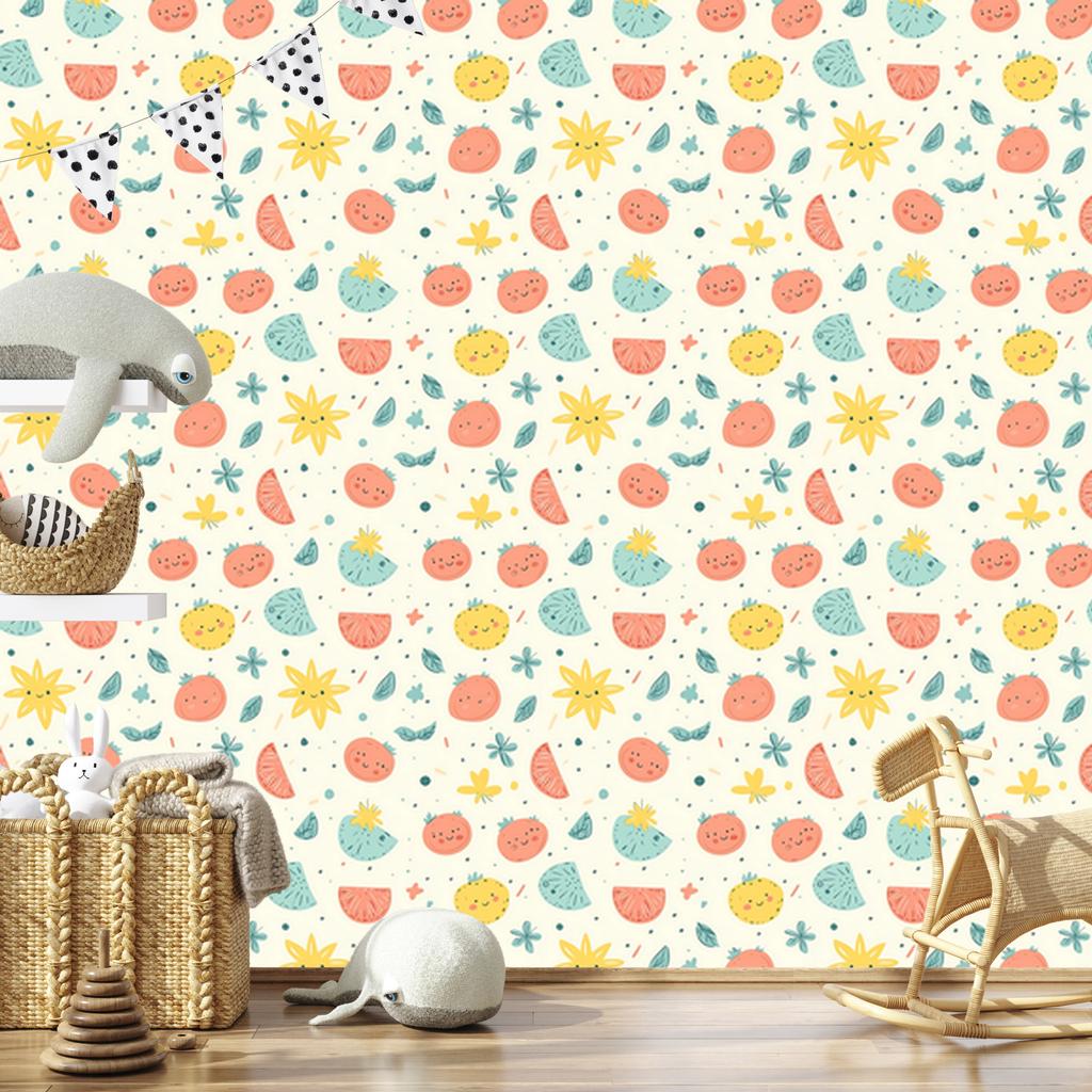 Summer wallpaper white, cream and peach for living room and bedroom 50x1000