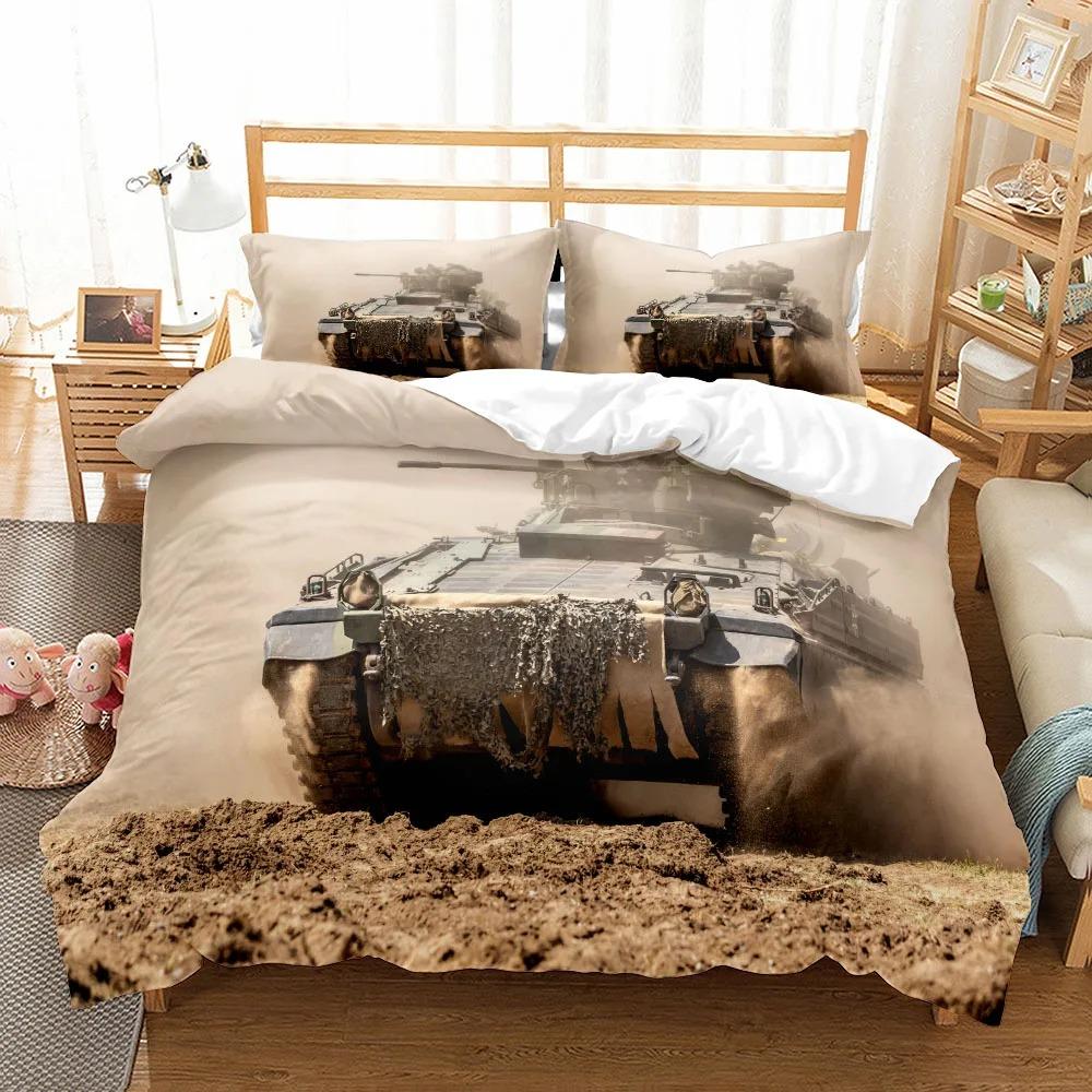 3D Militärpanzer Bettwäsche-Set King Queen Doppelbett Vollbett Einzelbett Größe Jungen Bettwäsche Set Modisches Design