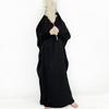 Muslim Women's Long Dresses Plus Size Solid Color Casual Long Sleeve Elastic Sleeve Dress (Hijab Included)