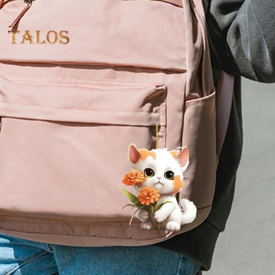 Flower Cat Pendant Car Rearview Mirror Charm Acrylic Christmas Tree Hanging Ornament Cartoon Kitten Home Window Car Interior Decoration