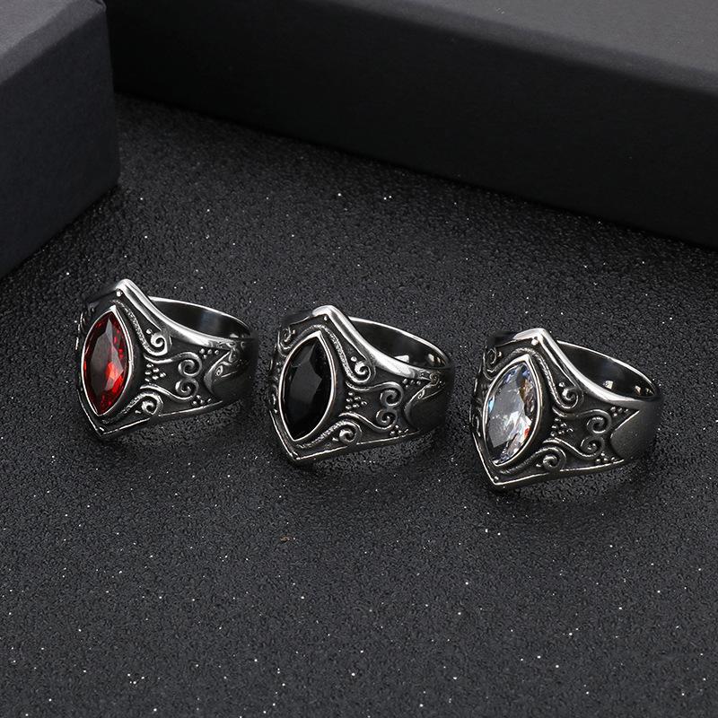 Retro Titanium Steel Creative Hand Jewelry, Stainless Steel Ruby Engraved Men'S Ring Personality Ring