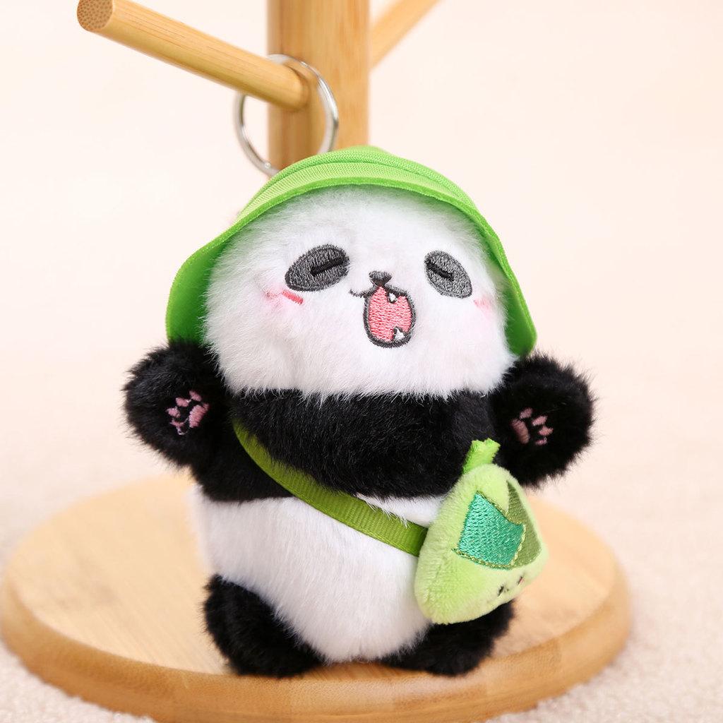 

Short Plush Panda Charm With Hat For School Bag Decoration GreenPanda