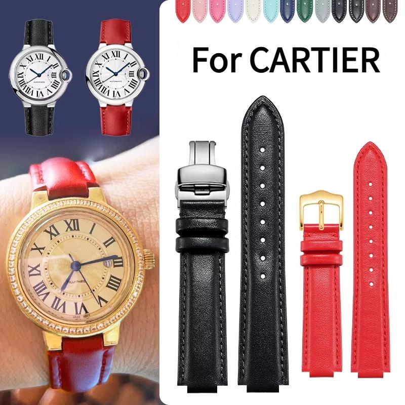 Curved mouth layer cowhide watch strap women for Original CARTIER BALLON BLEU DE CARTIER W69016Z4 WJBB0033 HIPINE men watchband