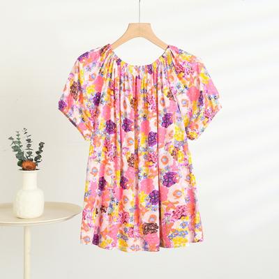 A One-shoulder Short-sleeved T-shirt for Women In Summer, A Thin, Floral, Large-sized, Slimming, Casual Base Layer