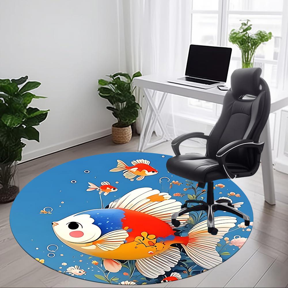 1 Stück Goldfisch Ozean Büro Runder Teppich, Indoor-Matte Geeignet für Büro, Unter Bürostühlen Schlafzimmer Wohnzimmer Heimdekoration, Zimmerdeko