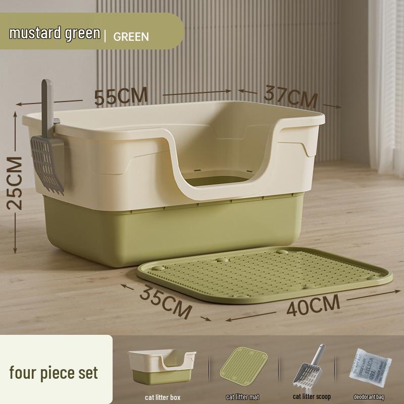 Giant Semi-Enclosed Anti-Splash Deodorizing Cat Litter Box with Mat