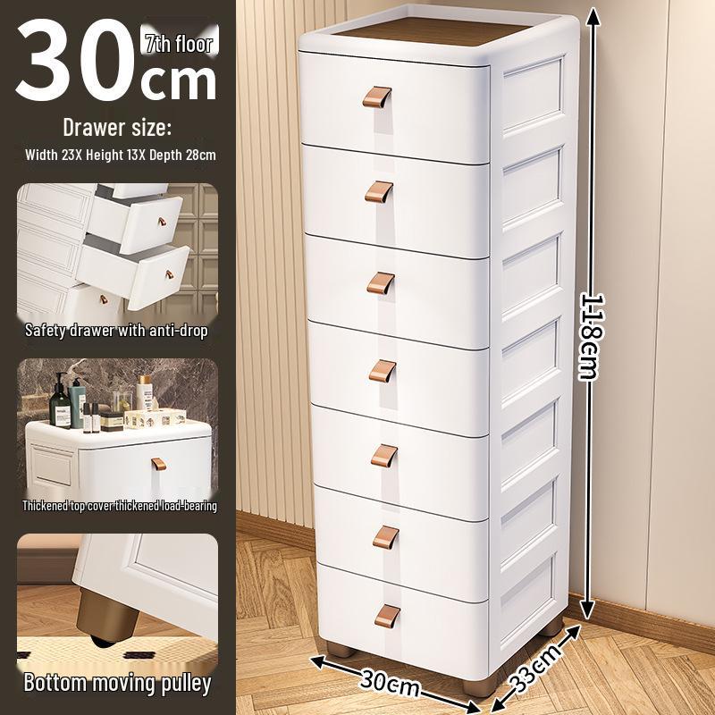Gap Narrow Edge Multi-Layer Movable Storage Cabinet with Drawer for Kitchen, Available in 18/25/30cm Sizes