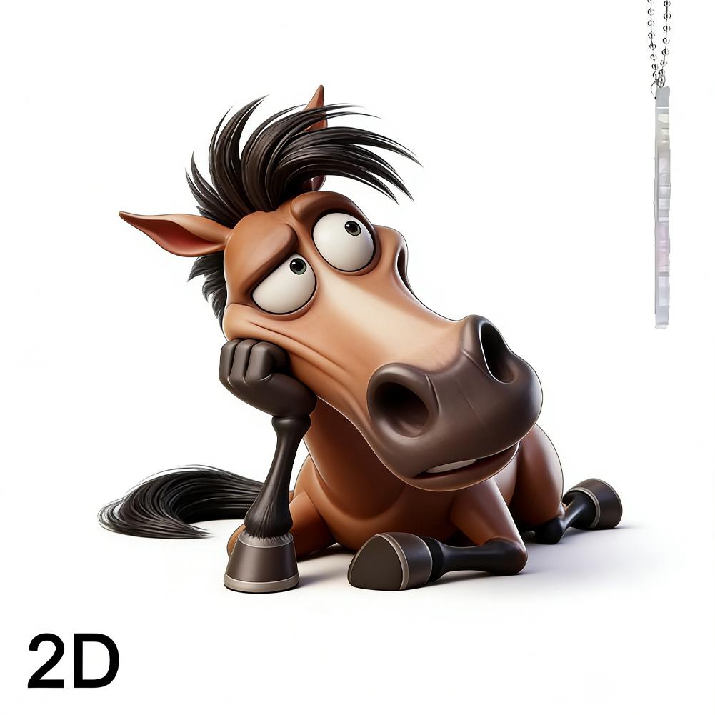 2D Acrylic Car Hanging Ornament Creative Big-Mouthed Horse Acrylic Pendant Flat Car Interior Decoration DIY Big-Mouthed Horse