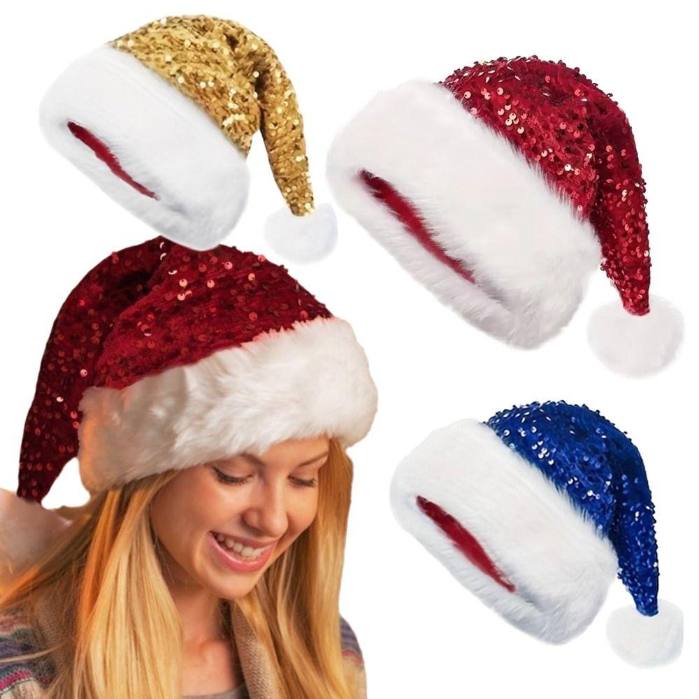 Glittery Sparkly Sequin Santa Hat Red Glitter Holiday Headwear New Year Xmas Cap  Party Supplies