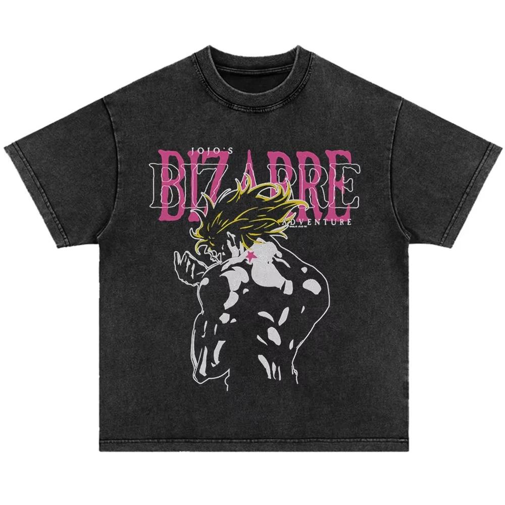Japanese Anime Jojo Bizarre Adventure Vintage Washed T-Shirt Killer Queen Graphic T Shirts Men Women Cosplay Oversized T-shirt