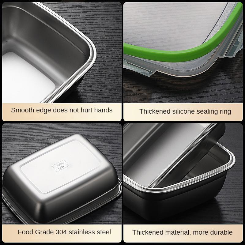 Stainless Steel Food Preservation Box Refrigerator Frozen Crisper Sealed Bento lunch Box Kitchen Food Storage Container With Lid
