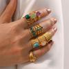 Stainless Steel Golden Plated Metal Bohemia Green Stone Ring for Women Fashion Adjustable Open Rings Jewelry Birthday Gifts