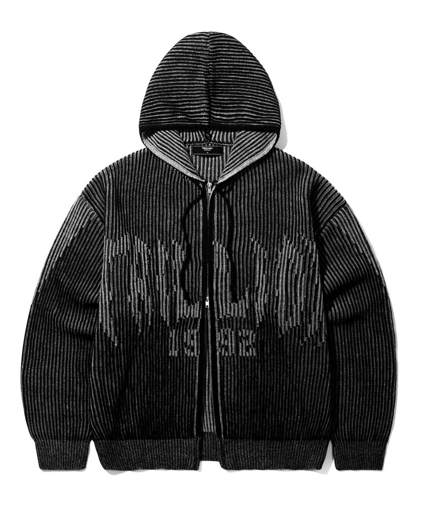 TRILLION Washable Two-Tone Hooded Zip-Up Graphic Knit (Black)