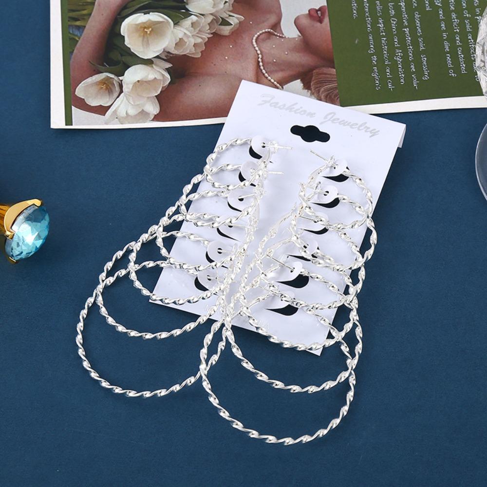 Sechs Paar Temperament Mode Geometrisch Metall Gedreht Groß Klein Kreis Creolen für Damen Koreanische Designer Schmucksets