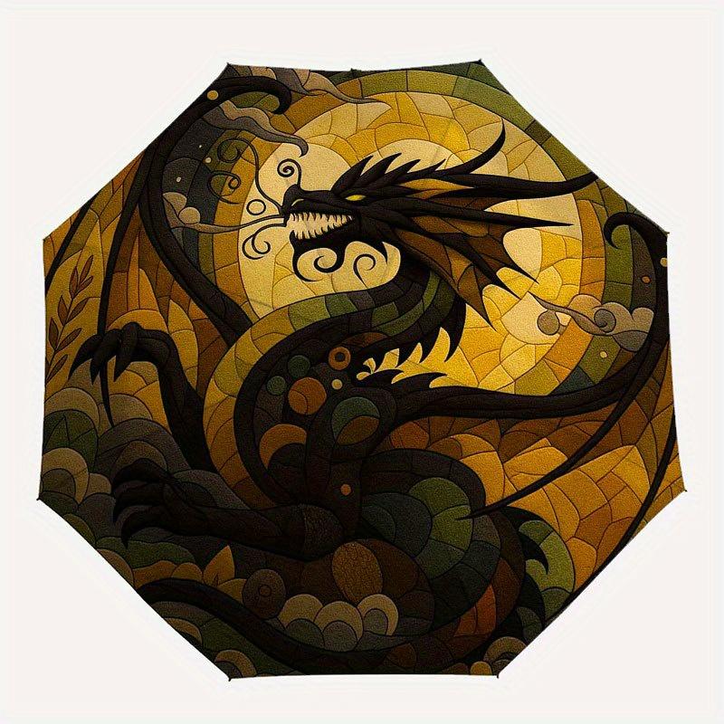 Stained Cute Dragon Wall Art: Vibrant, Decorative Panel for Any Room Umbrella, Cute Umbrella with Cute Design, Portable 3-Fold Compact Umbrella for Me
