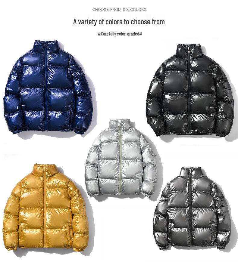 2025 Winter Men's Plus Size Stand-up Collar Shiny Cotton Jacket - Short, Thickened Korean Style Bread Coat