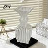 Decorative Vase for Living Room Vintage Hydroponic Flower Vase, 3D Printed Vertical Ridged Curvy Minimalist Creative Planter Garden Sculptural