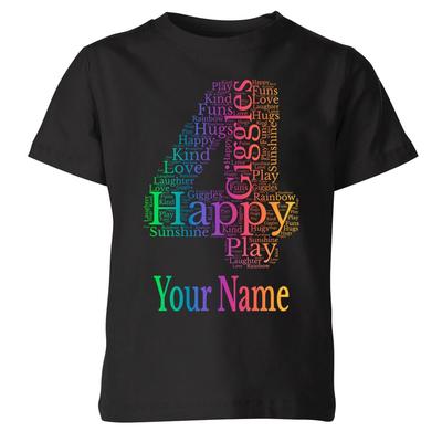 Personalisiertes Regenbogen Kinder Individuell Angepasster Name Und Alter Geburtstagsmädchen T-Shirt P1 ODER A