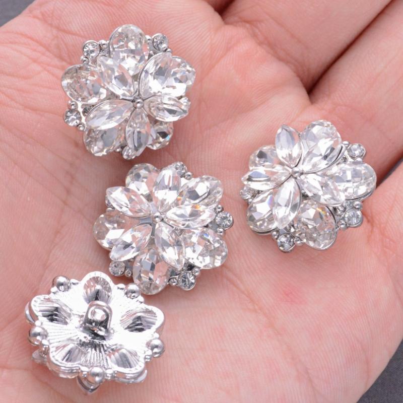 Crystal Flower Metal Alloy Buttons for Sewing DIY Decorative Button for Wool Coat Fur Coat Clothing Accessories