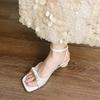 Thick Heel Pink French Cool Slippers Fairy Shoes Wear 2025 New with Skirt Bow Open-toed Sandals