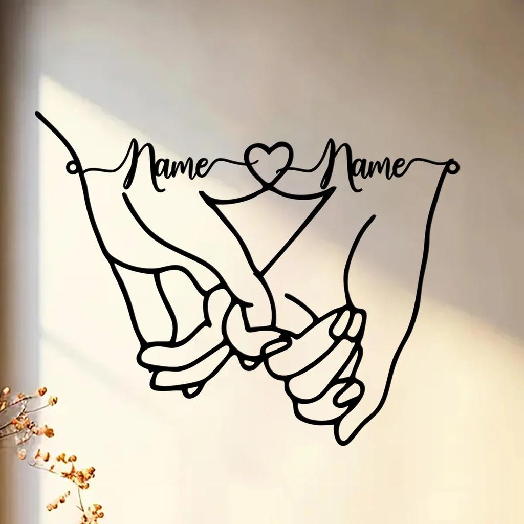 Custom Metal Name Sign for Couples, Personalized Wall Art Valentine Gift, Romantic Heart Love Line Steel Decor