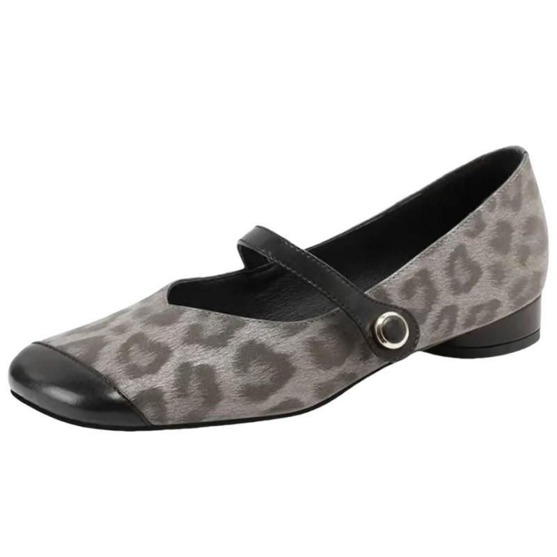 Leopard print round head single shoes soft sole single shoes women's 2025 spring and autumn new ladyshoes rhinestone Mary Jane not tired feet mo