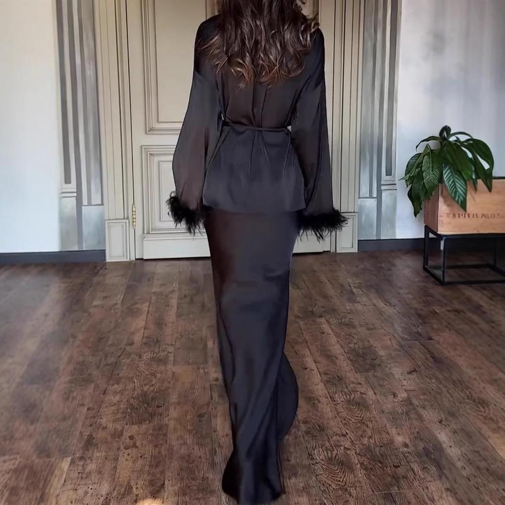 European and American Sexy Velvet Long-Sleeve Casual Dress for Women