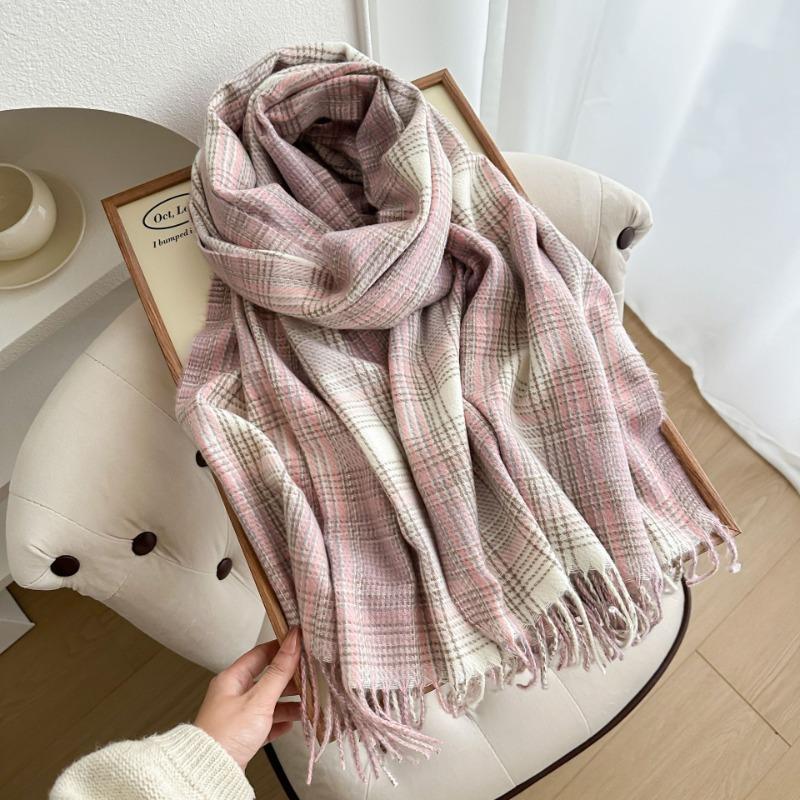 Atmosphere New Plaid Scarf Women's Winter Thickened Student Versatile Warm Cute Scarf