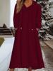 Women's Long Sleeve Round Neck Casual Loose Warm Hooded Fleece Sweater Midi Dress