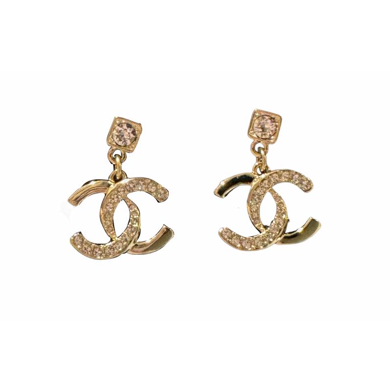 

Chanel Letter-Block Double C Metal Rhinestone Earrings for Women, Gold золотий