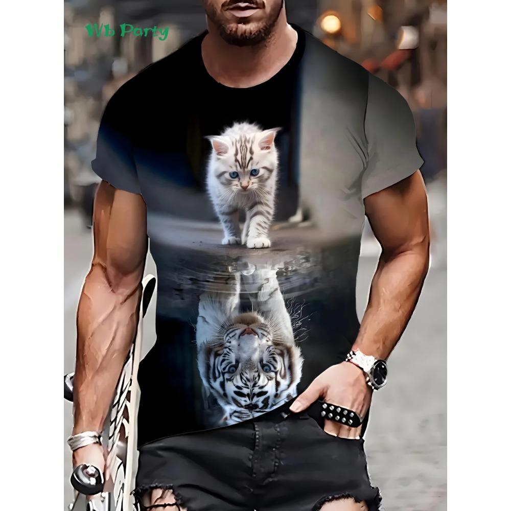 New 3D Cat Print T-Shirt Summer Outdoor Men's Short Sleeved Tee Fashion Round Neck Men's Tops Casual Oversized Men's Clothing