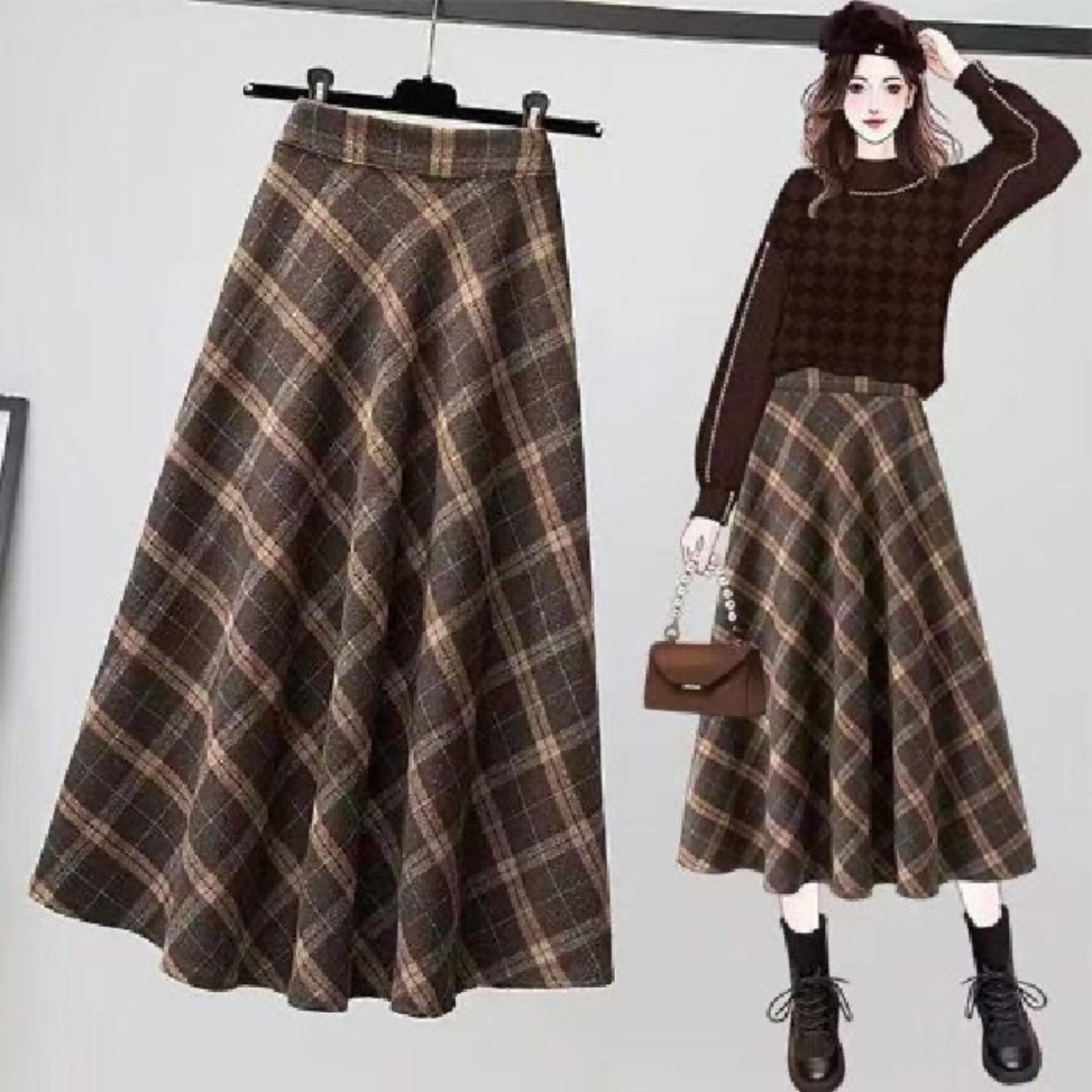 

Plaid Skirt For Women, A,line Skirt, Long Skirt With High Waist And Slim Fit XXL коричневий