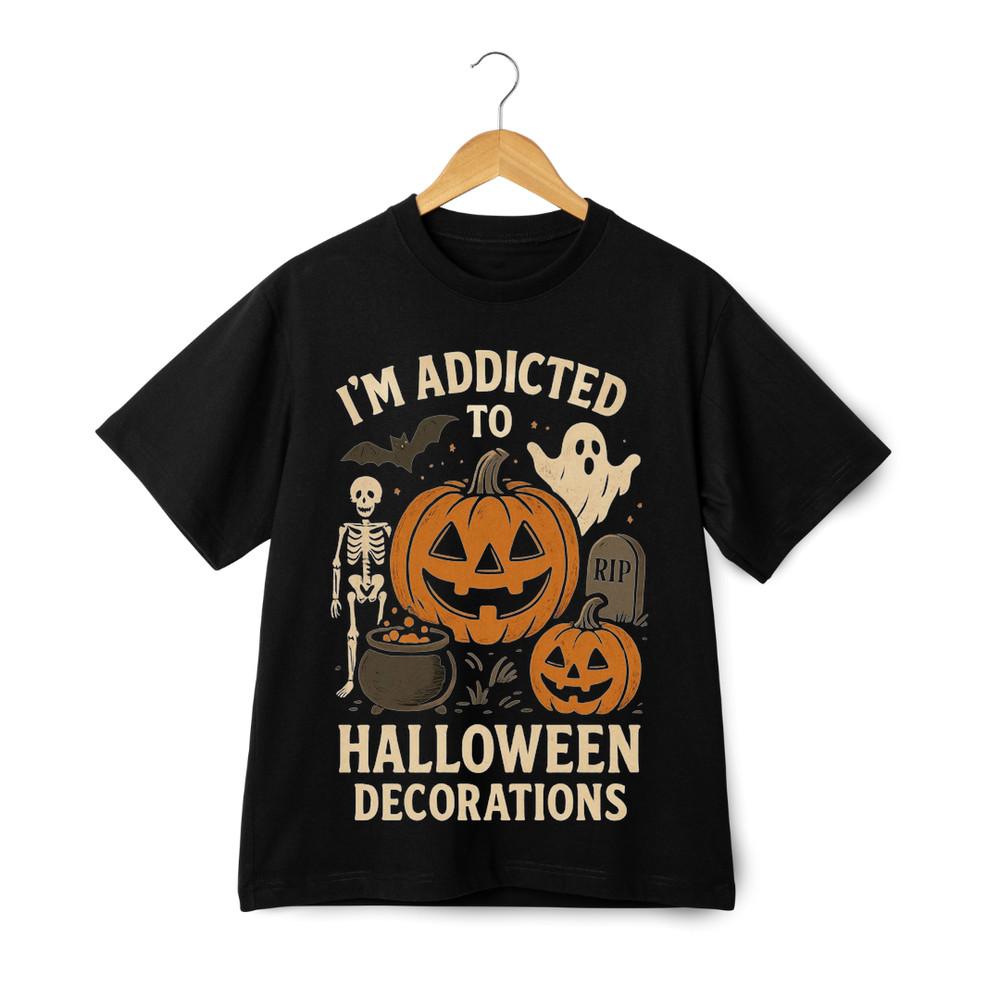 

Halloween Decorations T-Shirt - Funny Pumpkin Skeleton Ghost Graphic Tee L