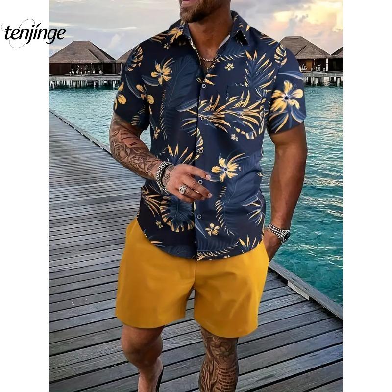 Men Shirt Sets 3d Printed Retro Floral Short Sleeve Casual Oversized Beach Shorts Summer Streetwear Hawaiian Suits Clothing