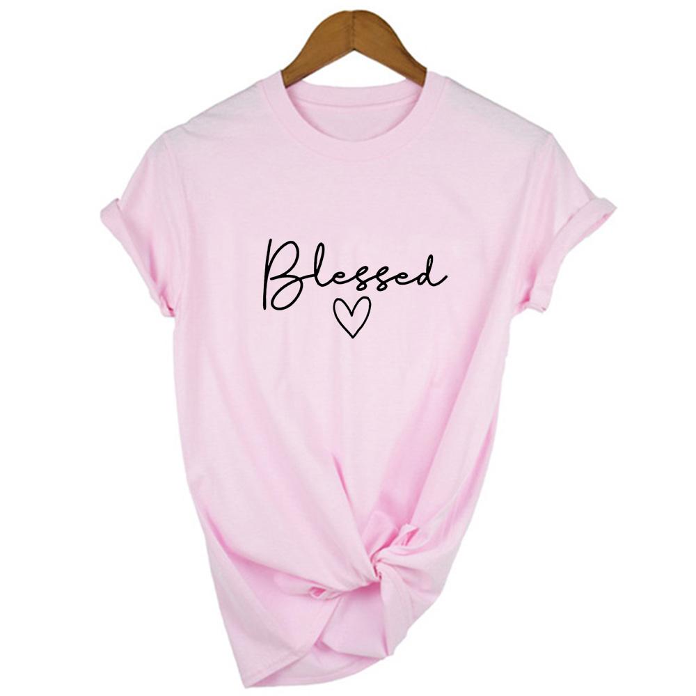 Blessed Letter Printed T Shirt Women Summer Short Sleeve Tshirt 90S Aesthetic Faith Tops Jesus