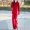 Women's Casual Wool Cardigan & High-Waisted Wide-Leg Knit Pants Set