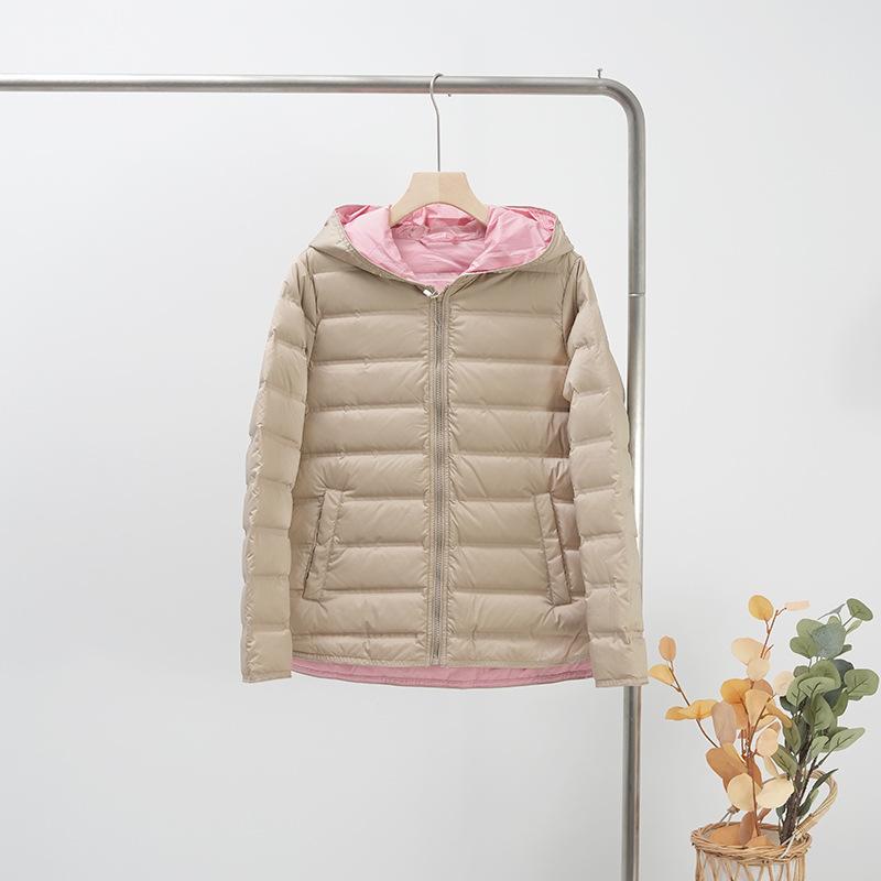 Fashionable Light and Thin Hooded White Duck Down Pressed Glue Contrasting Color Down Jacket Women's Short Korean Version Jacket Tide