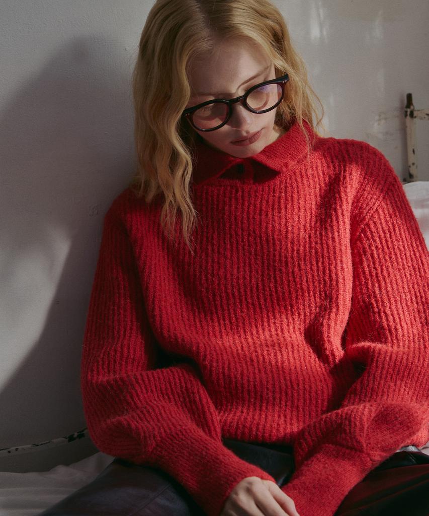 ODER Alpaca Button Puff Wool Pullover - Red