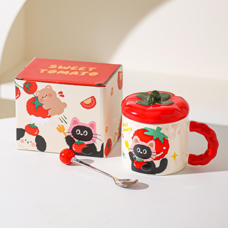 Persimmon Ruyi Ceramic Mug Cute Water Cup High Precision Birthday Gift Cup with Lid Coffee Cup Breakfast Cup