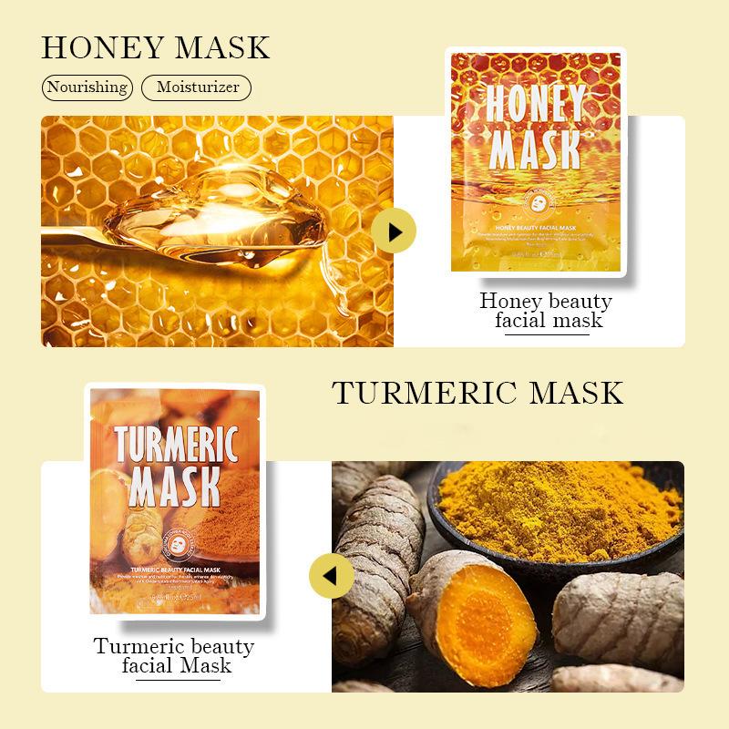 12 Sheet Masks Gift Set – 6 Varieties: Honey, Turmeric, Coconut, Coffee, Cucumber & Rose, Nourish, Brighten, Hydrate, Glow | For All Skin Types