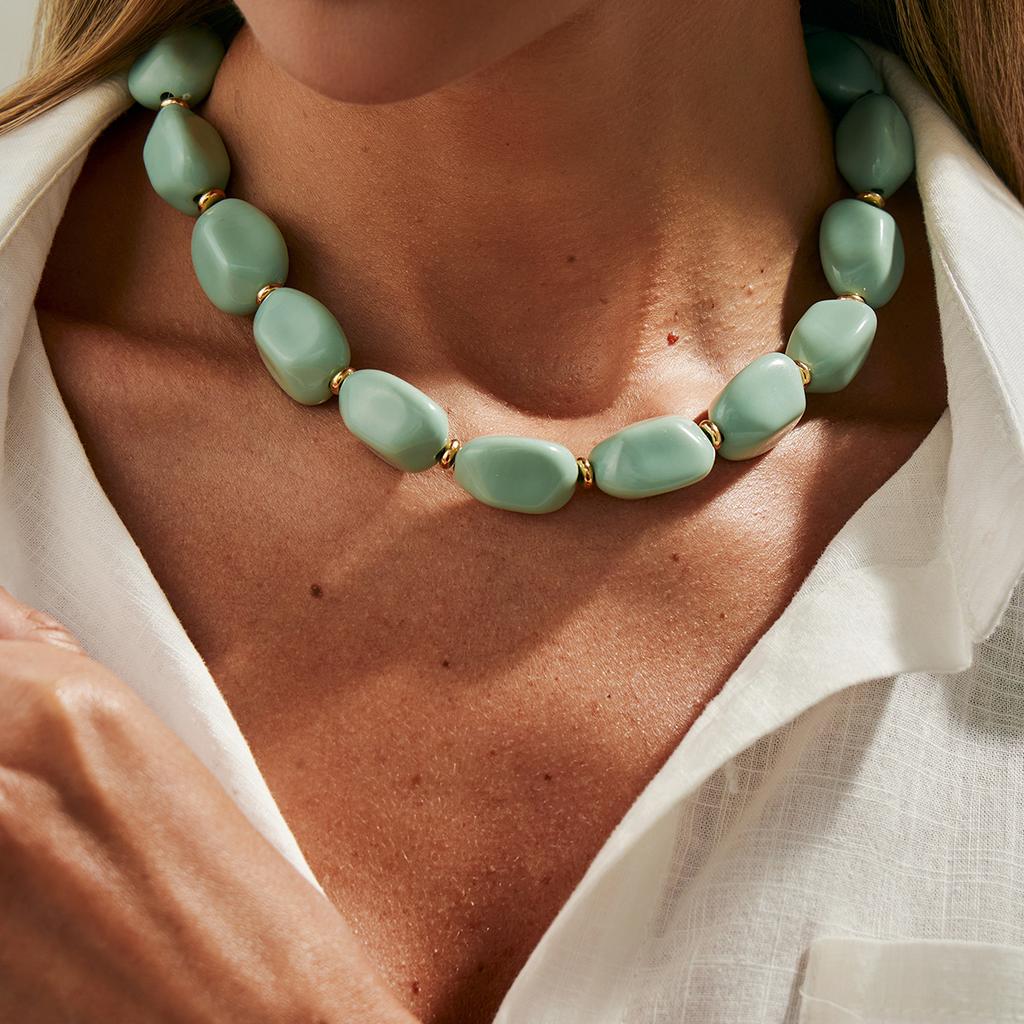 Fashion Irregular Acrylic Beaded Necklace, Design Sense Geometric Bead Clavicle Chain Necklace Women