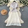 French small fragrant sequined dress women's summer high sense waist thin pleated long dress commuter dress