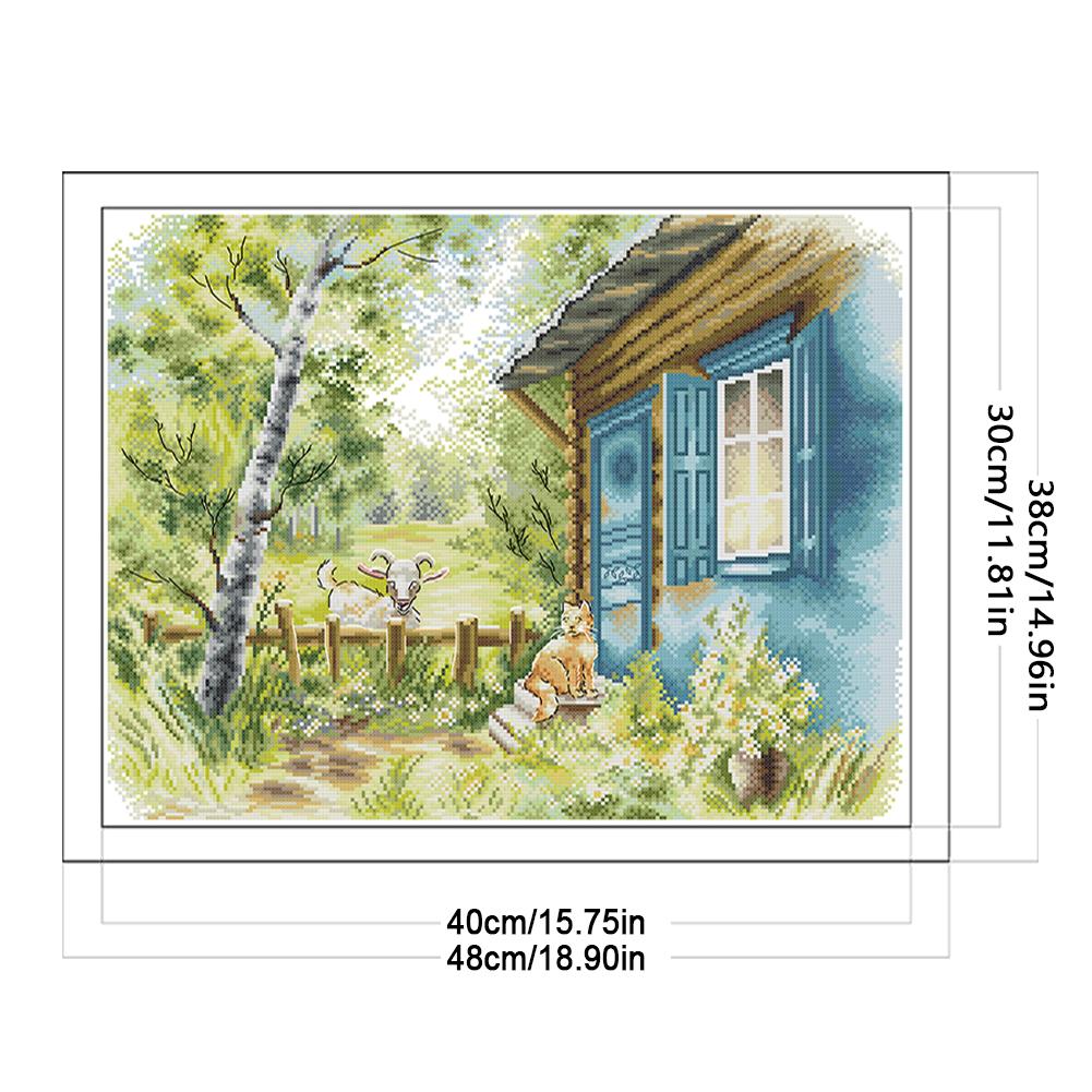 Partial Embroidery Eco-cotton Thread 14CT Printed Scenery Cross Stitch Kit