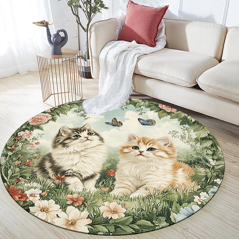 

Two Persian Cats pattern round rug,Carpet Rug for Living Room Bedroom Playroom ,Non-slip Floor Mat,Holiday Gifts and Birthday Gifts. 80cmx80cm