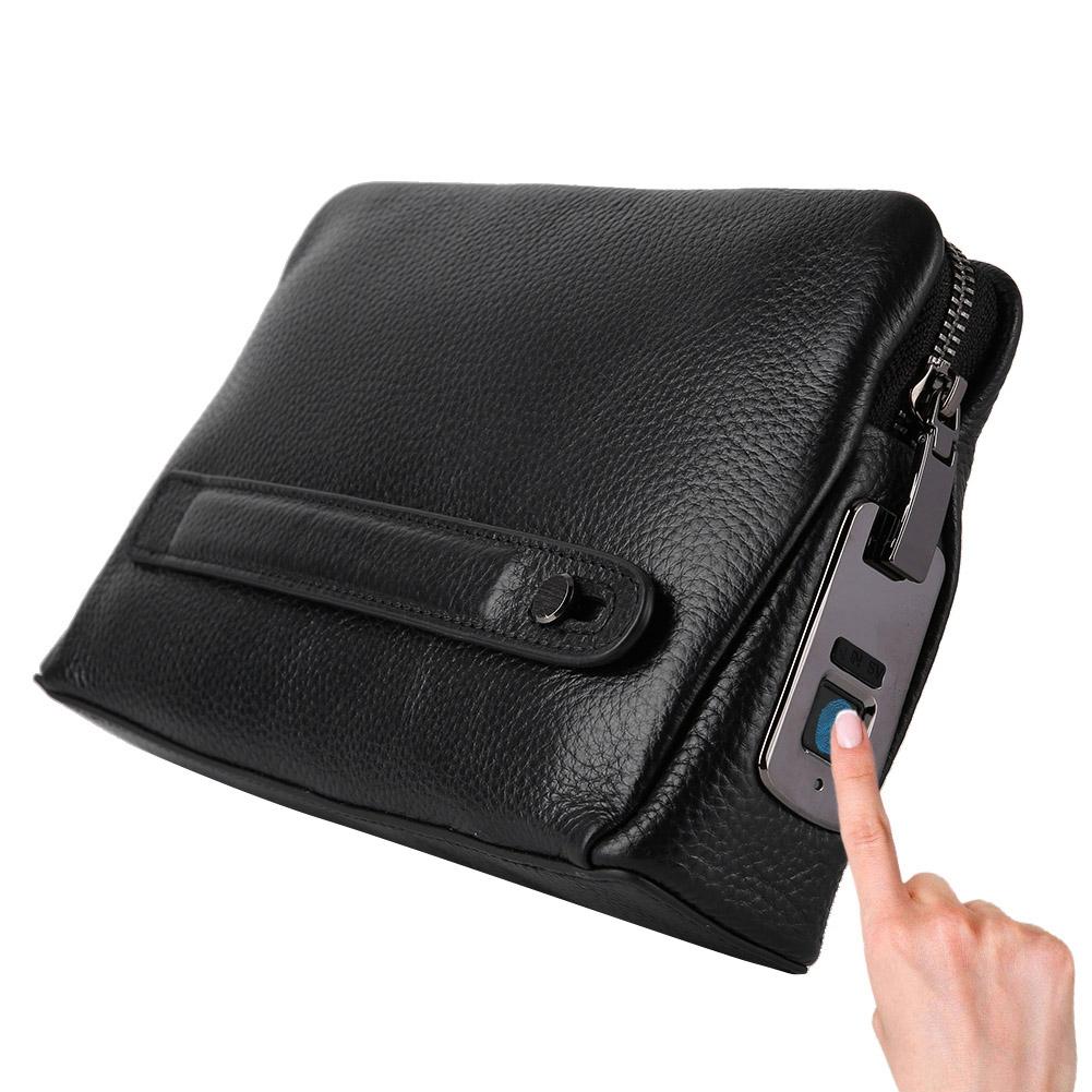 Fipilock FL-V1 Men Zipper Leather Wallet Smart Fingerprint Security Anti Theft Handbag Black